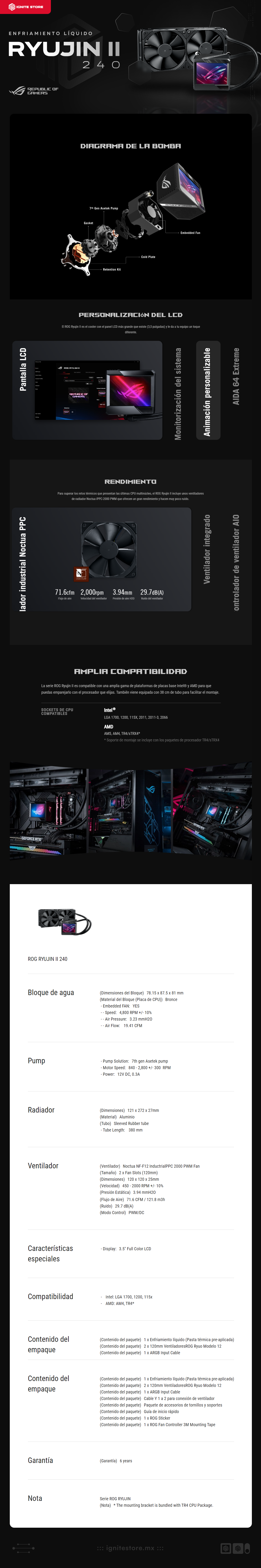 Enfriamiento líquido ASUS ROG Strix Ryujin II 240 | Pantalla LCD de 3.5" | 90RC00A0-M0AAY0