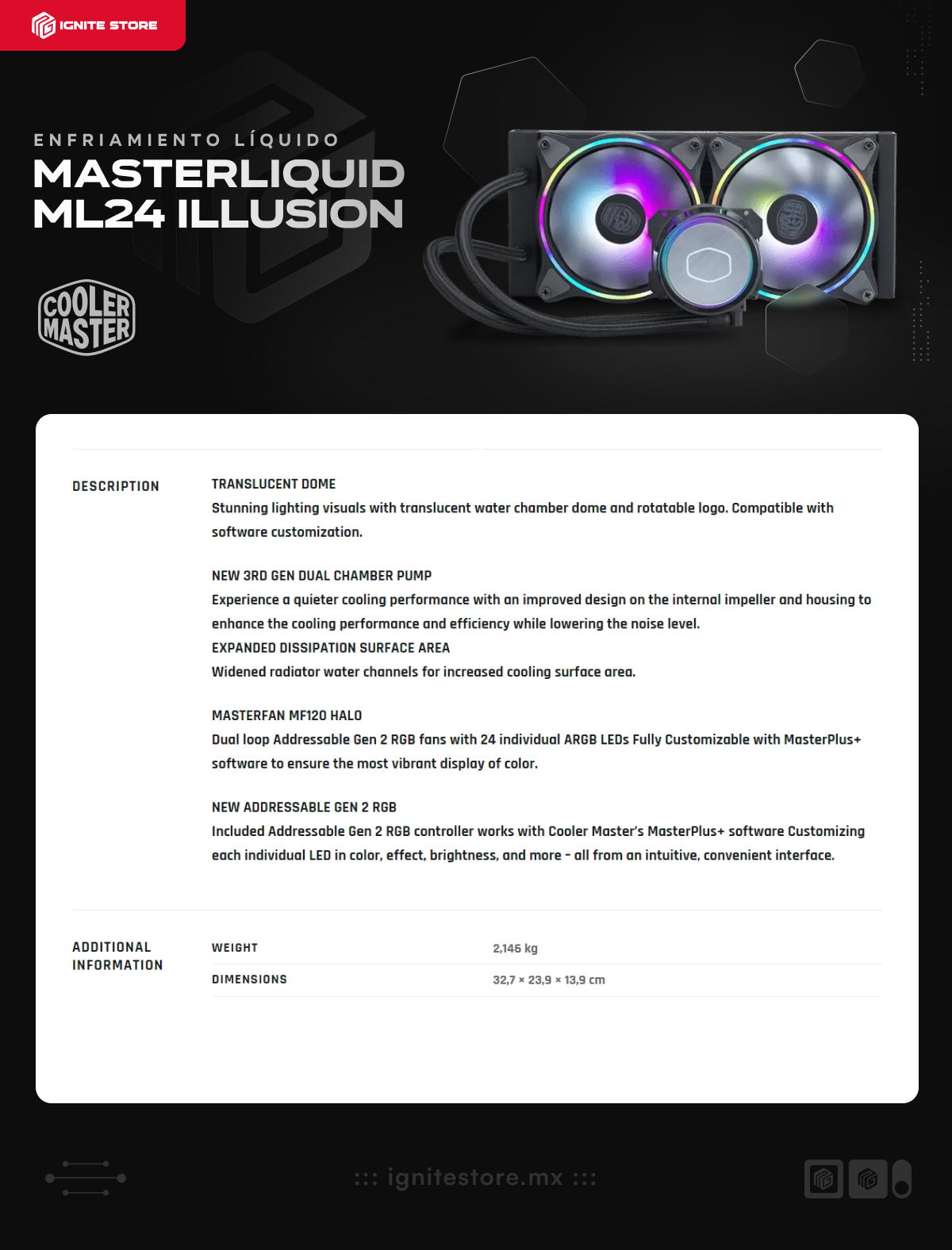 Enfriamiento Líquido Cooler Master MasterLiquid ML240 Illusion | 240mm | Black | MLX-D24M-A18P2-R1