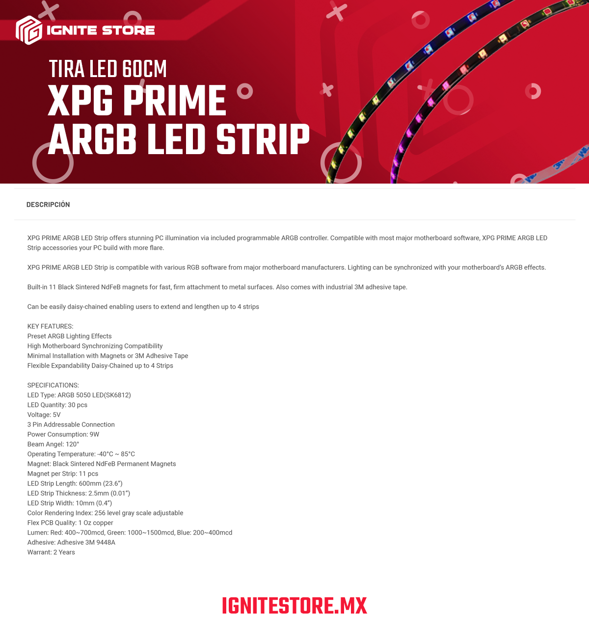 TIRA LED ADATA XPG PRIME STRIP ARGB 2 TIRAS 60CM - ARGBSTRIP-BKCWW