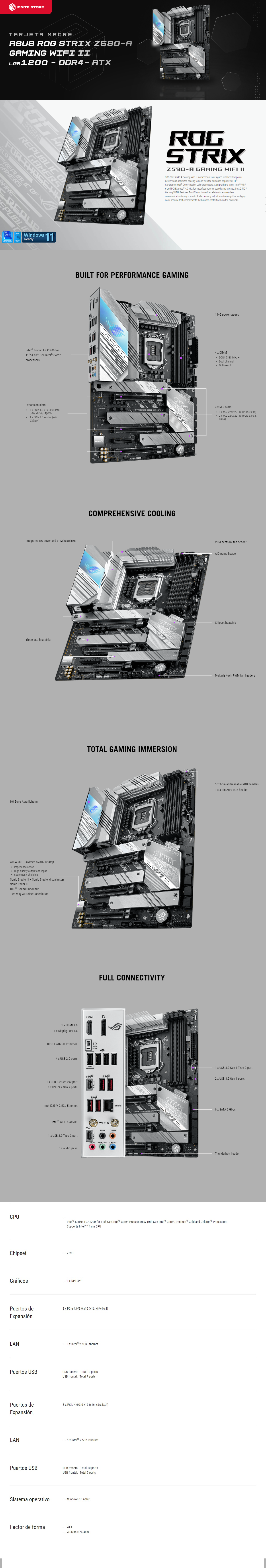 Tarjeta madre ASUS ROG Strix Z590-A Gaming WiFi II | ATX | Socket LGA1200 | Intel 11th Gen | DDR4 | 90MB1660-M0AAY0