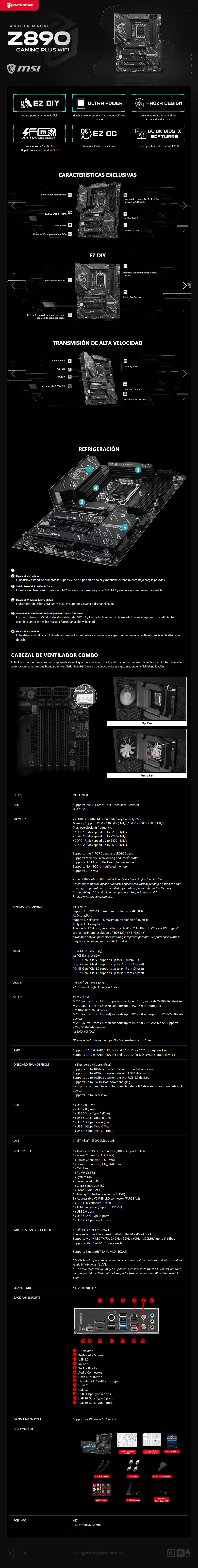 Tarjeta Madre MSI Z890 Gaming Plus WIFI | ATX | Intel Z890 | LGA 1851 | DDR5 256 (Máx) | HDMI / DP / Thunderbolt | Wi-Fi 7 / Bluetooth 5.4 | Z890 GAMING PLUS WIFI