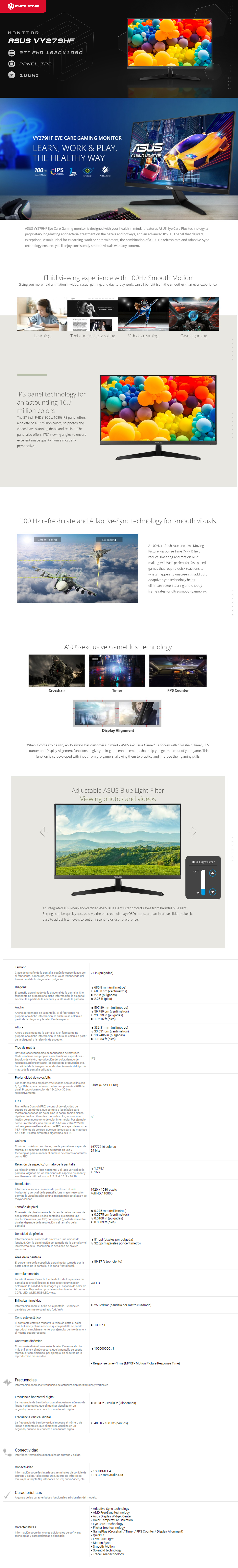 Monitor ASUS VY279HF | 27" | FHD | IPS | 100Hz | 1ms | HDMI 1.4 | VY279HF