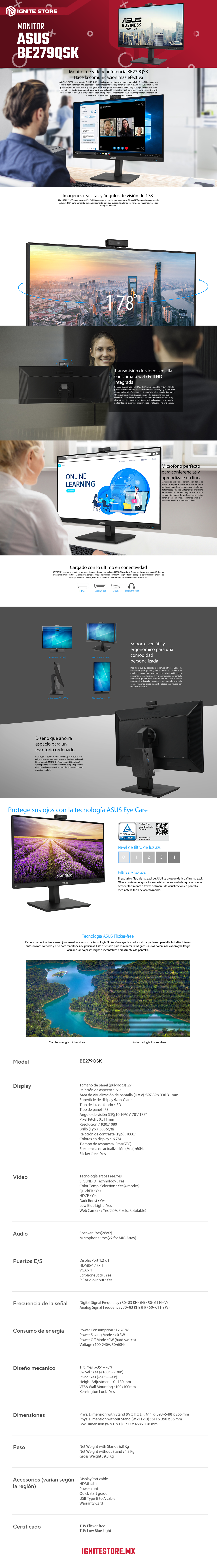 Monitor ASUS | 27" | FHD | 1920x1080 | 16:9 | LED | IPS | 60Hz | 5ms | BE279QSK