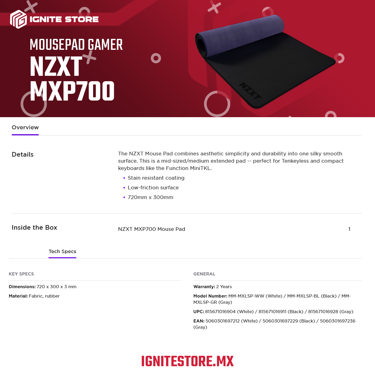 MOUSEPAD GAMER NZXT MXP700 NEGRO MM-MXLSP-BL 720MMX300MM