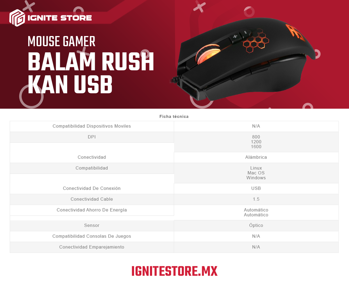 MOUSE GAMER BALAM RUSH ALAMBRICO KAN USB BR-912877 (LIQUIDACION SIN GARANTIA)