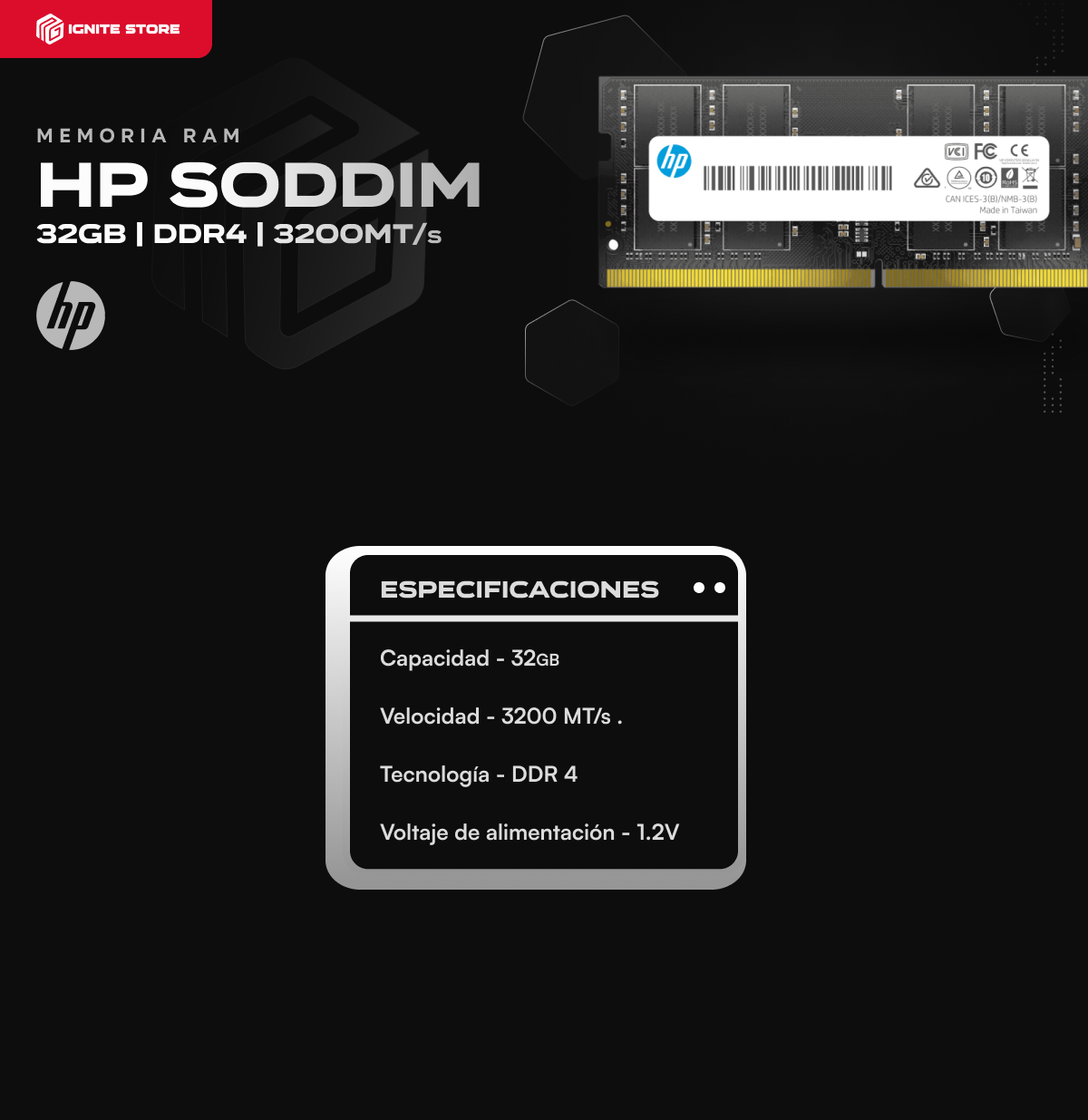 MEMORIA RAM SODIMM DDR4 | 32GB | 3200MT/s | HP S1 | 2E2M9AA#ABB