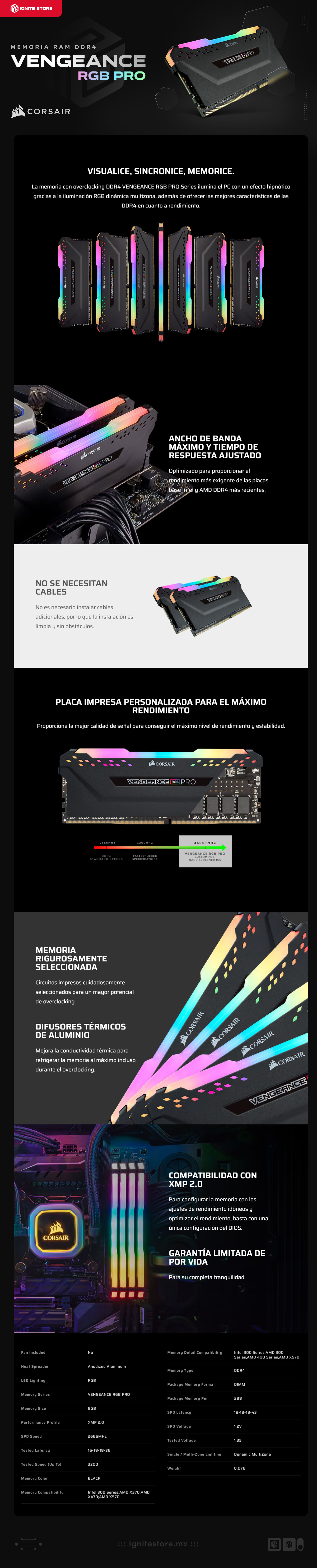 Memoria RAM DDR4 | 8GB | 3200 MT/s | C16 | Corsair Vengeance RGB Pro | CMW8GX4M1Z3200C16