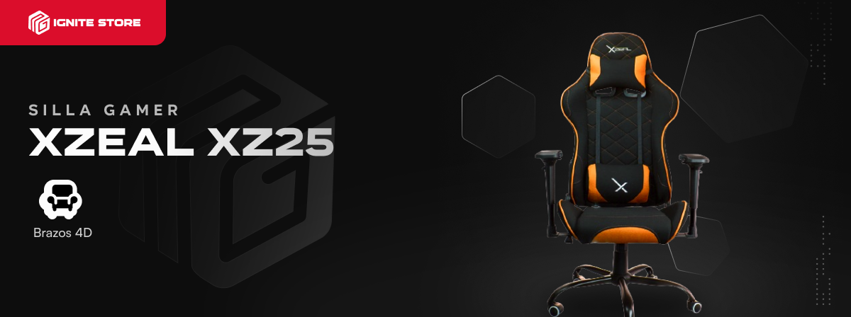 SILLA GAMER XZEAL XZ25 | NEGRO / NARANJA | MATERIAL TEXTIL | BASE METALICA | XZSXZ25O