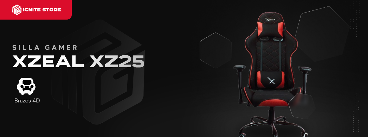 SILLA GAMER XZEAL XZ25 | NEGRA / ROJO | MATERIAL TEXTIL  |BASE METALICA | XZSXZ25R