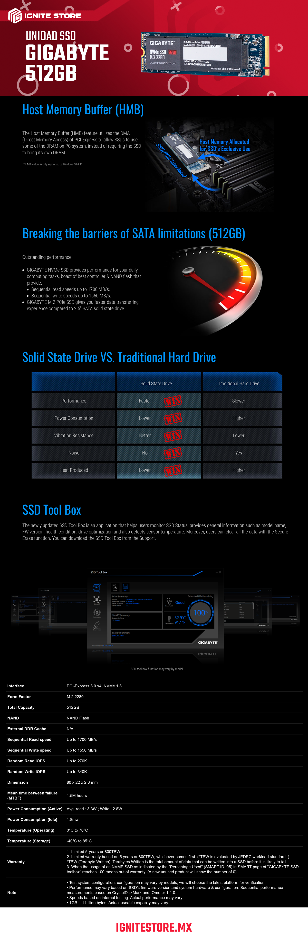 SSD INTERNO GIGABYTE 512GB M.2 2280 NAND FLASH NVME 1.3 PCIE3.0 X4 GP GSM2NE3512GNTD