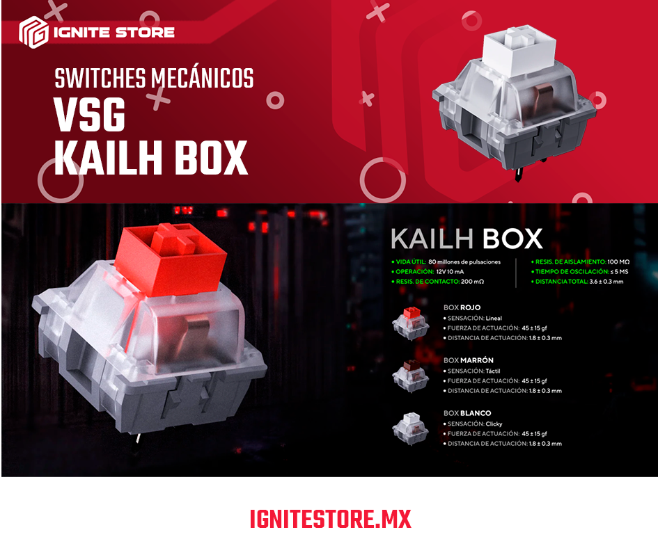 Kit de Switches Mecánicos VSG Kailh Box Blanco - 40 Piezas - Clicky - SWCH-BOX-WHT