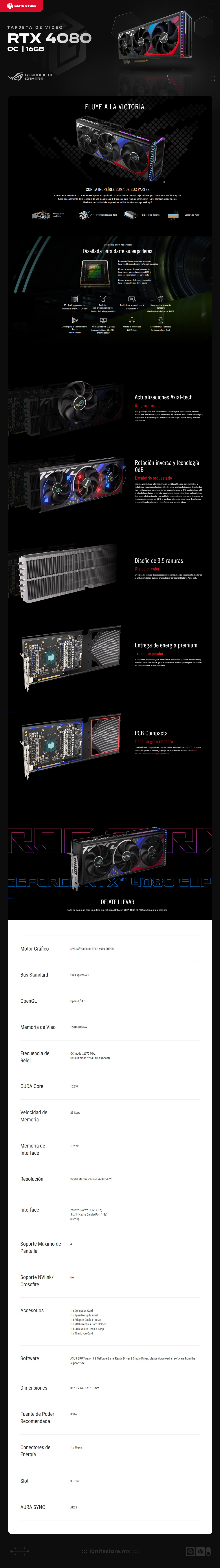 Tarjeta de Video ASUS ROG Strix RTX 4080 Super OC | 16GB | GDDR6X | OC Edition |  ARGB | ROG-STRIX-RTX4080S-O16G-Gaming