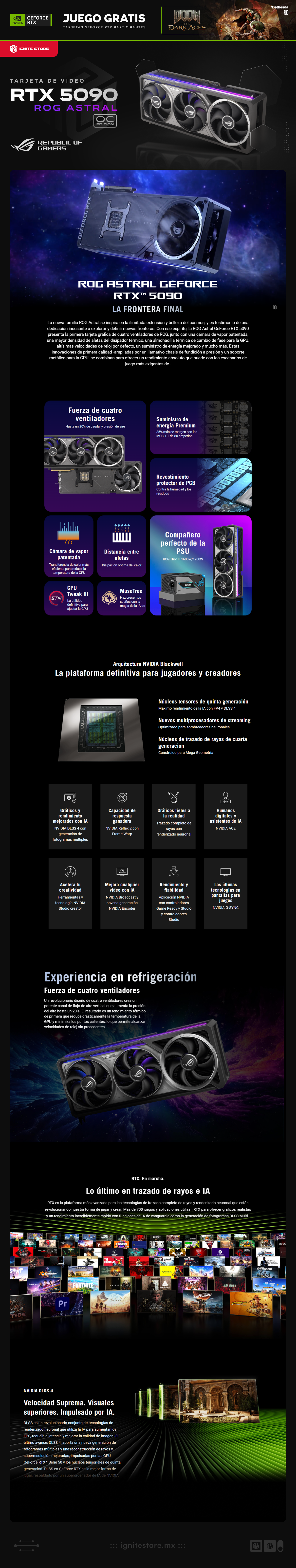 Tarjeta de Video ASUS ROG Astral GeForce RTX 5090 OC |  32GB GDDR7 | PCI Express 5.0 | 512-bit | Quad-Fan | ROG-ASTRAL-RTX5090-032G-GAMING |  NVIDIA Bundle: Doom: The Dark Ages Premium Edition