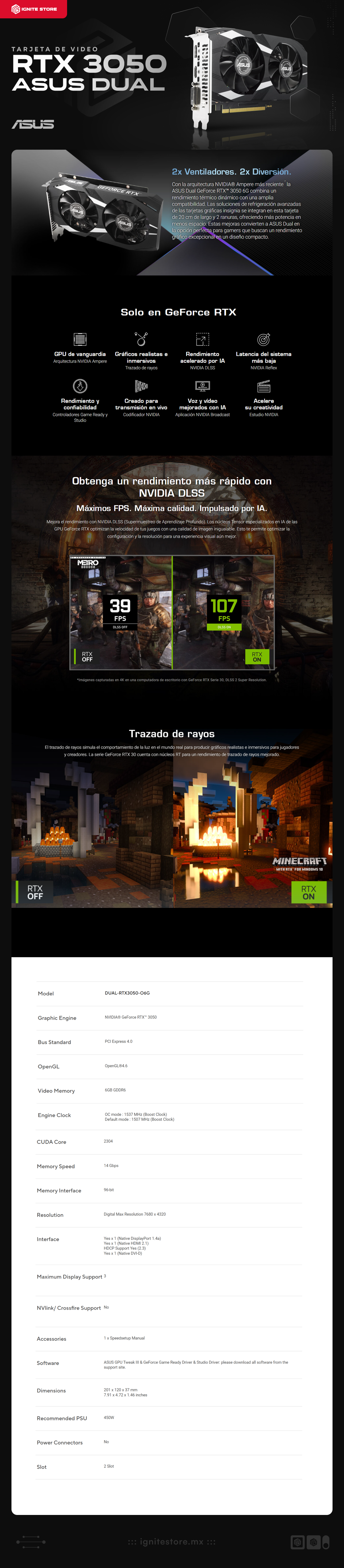 Tarjeta de Video ASUS NVIDIA Dual GeForce RTX 3050 OC | 6GB 128-bit GDDR6 | PCI Express 4.0 | DUAL-RTX3050-O6G