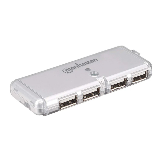 HUB USB de Bolsillo Manhattan 160599 | Alta Velocidad | 4 Puertos USB-A | USB 2.0 | Plateado | 160599