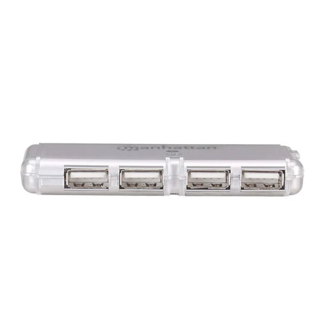 HUB USB de Bolsillo Manhattan 160599 | Alta Velocidad | 4 Puertos USB-A | USB 2.0 | Plateado | 160599