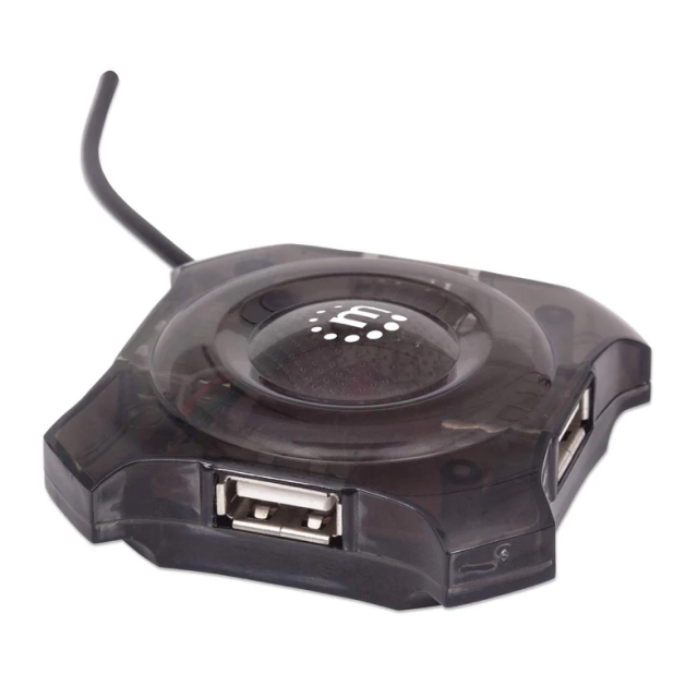 Mini HUB USB Manhattan 162272 | 4 Puertos USB-A | USB 2.0 | Negro | 162272