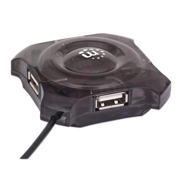 Mini HUB USB Manhattan 162272 | 4 Puertos USB-A | USB 2.0 | Negro | 162272
