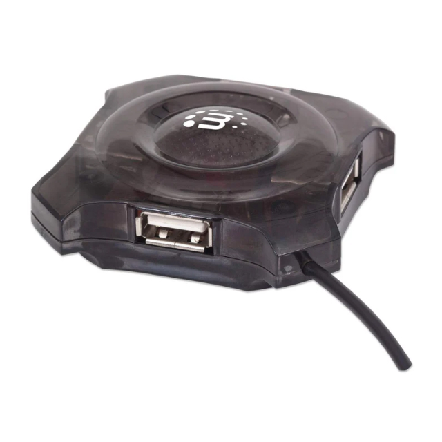 Mini HUB USB Manhattan 162272 | 4 Puertos USB-A | USB 2.0 | Negro | 162272