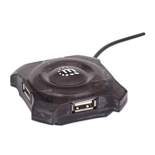 Mini HUB USB Manhattan 162272 | 4 Puertos USB-A | USB 2.0 | Negro | 162272