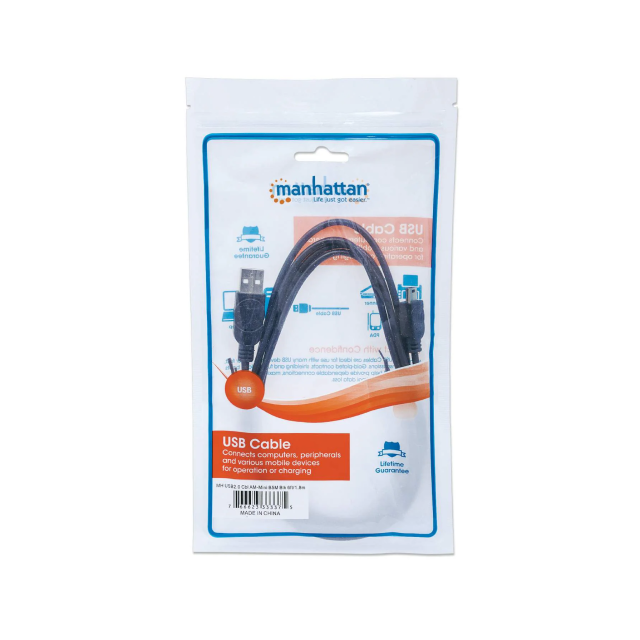 Cable Manhattan USB A (Macho) - USB Mini (Macho) | 1.8 metros | 480 Mbps | Color Negro | 333375