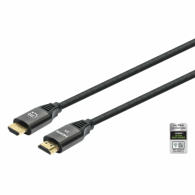 Cable HDMI Manhattan 355933 | HDMI a HDMI | 8K / 4K | 60Hz / 120Hz | Transmisión de Alta Velocidad 48 Gbps | Certificado Ultra High Speed | Ethernet | 1 m | Negro | 355933