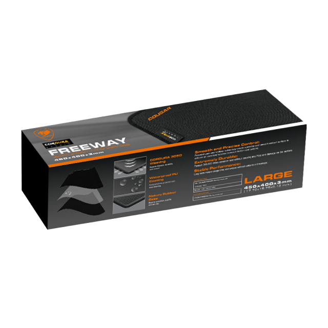 Mousepad Gamer Cougar FREEWAY-L | 450 x 400 x 3 mm | Tejido de Alta Resistencia CORDURA | Base de Goma Natural | Negro | 3PFRWLXBRB3.0001