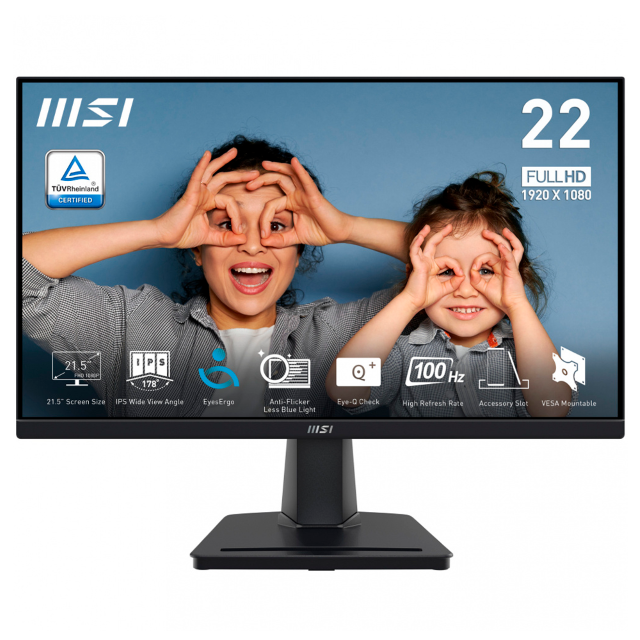 Monitor MSI PRO MP225 | LED 21.5" |IPS | Full HD | 100Hz | HDMI/DisplayPort | Negro | PRO MP225