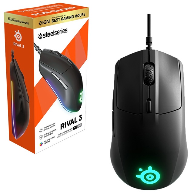 MOUSE ALAMBRICO STEELSERIES RIVAL 3 NEGRO RGB 8,500DPI / 62513