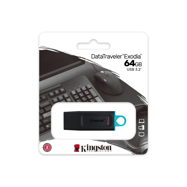 Memoria USB Kingston DataTraveler Exodia | 64GB | USB-A 3.0 | Negro | DTX/64GB