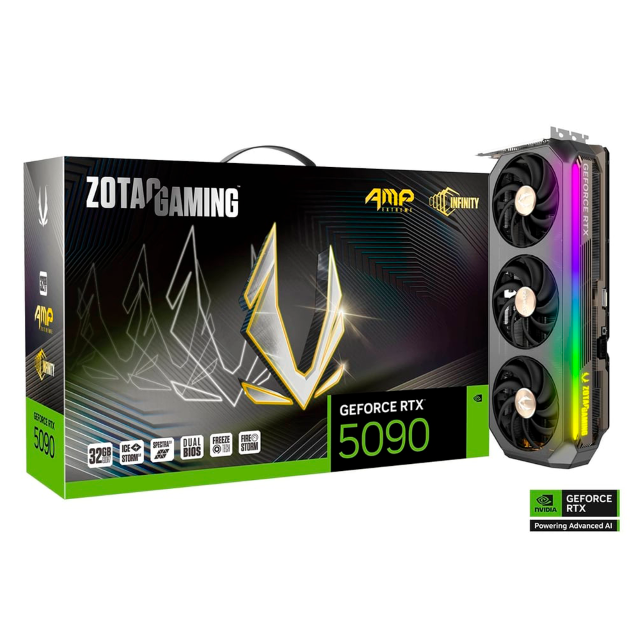 Tarjeta de Video ZOTAC GeForce RTX 5090 AMP Extreme Infinity | 32GB GDDR7 | 512-bit | PCI Express 5.0 | 3x DisplayPort | 1x HDMI | ZT-B50900B-10P