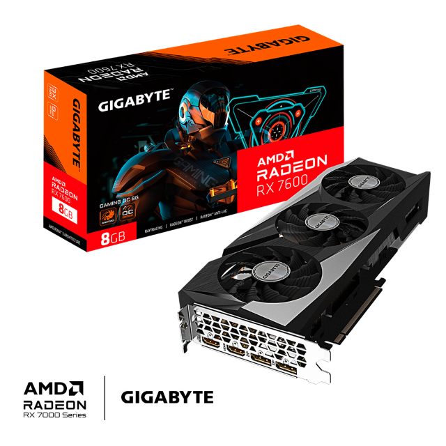 Tarjeta Gráfica Gigabyte Radeon RX 7600 GAMING OC 8G | PCI Express 4.0 x16 | 8 GB GDDR6 | Bus 256-bit | GV-R76GAMING OC-8GD 