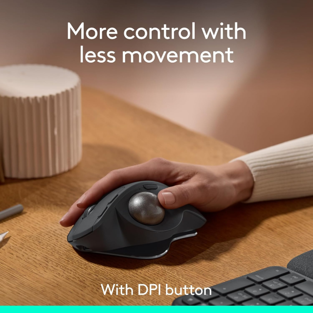 Mouse Inalámbrico Logitech MX Ergo S | 512 a 2048 DPI | Sensor Óptico Avanzado | Bluetooth / 2.4 GHz | 6 Botones Programables | Batería Interna Recargable | Diseño Ergonómico con Trackball | Color Grafito | 910-007261