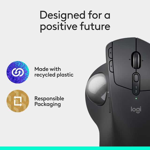 Mouse Inalámbrico Logitech MX Ergo S | 512 a 2048 DPI | Sensor Óptico Avanzado | Bluetooth / 2.4 GHz | 6 Botones Programables | Batería Interna Recargable | Diseño Ergonómico con Trackball | Color Grafito | 910-007261