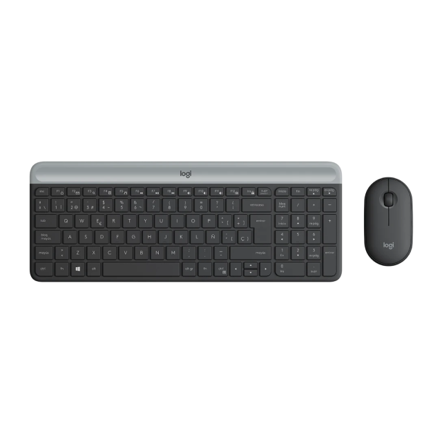 Kit de Teclado y Mouse Inalámbrico Logitech Slim Combo MK470 | Membrana | Completo / 100% | Teclas Silenciosas | 1,000 DPI | Plug & Play | 2.4 GHz | Windows | Español | Grafito | 920-009266