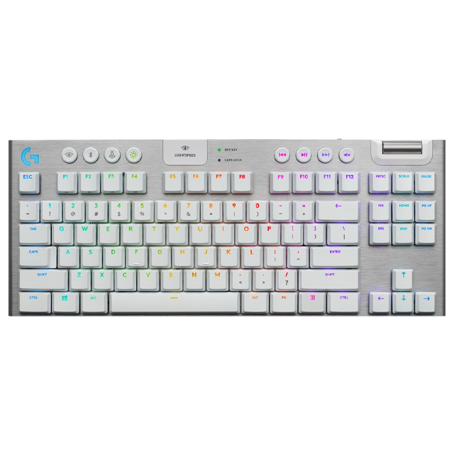 TECLADO GAMER MECÁNICO LOGITECH G915 RGB TKL GL INALAMBRICO TACTILE LED LYGHTSYNC INGLES BLANCO- 920-009660