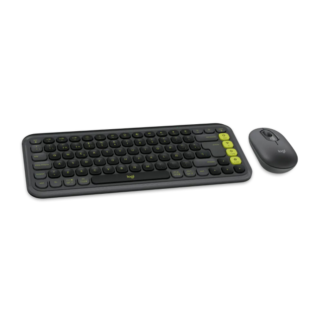 Kit de Teclado y Mouse Inalámbrico Logitech POP Icon Combo | Bluetooth | Baterías Incluidas | Español | Negro / Verde | 920-013052