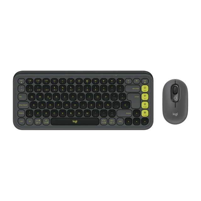 Kit de Teclado y Mouse Inalámbrico Logitech POP Icon Combo | Bluetooth | Baterías Incluidas | Español | Negro / Verde | 920-013052