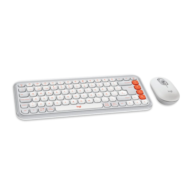 Kit de Teclado y Mouse Inalámbrico Logitech POP Icon Combo | Bluetooth | Baterías Incluidas | Español | Blanco / Naranja | 920-013055
