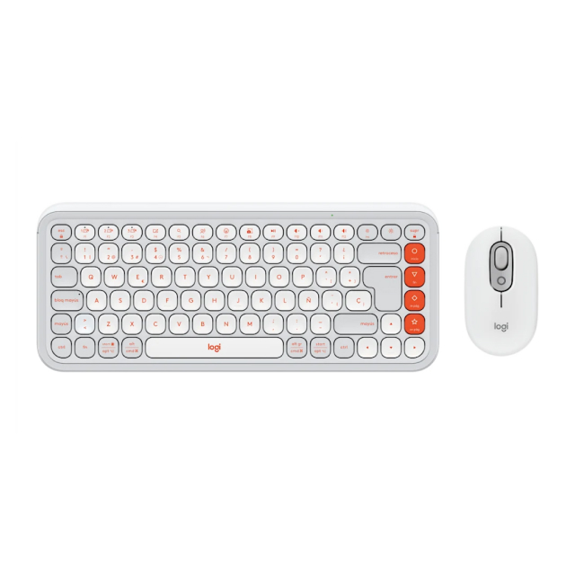 Kit de Teclado y Mouse Inalámbrico Logitech POP Icon Combo | Bluetooth | Baterías Incluidas | Español | Blanco / Naranja | 920-013055