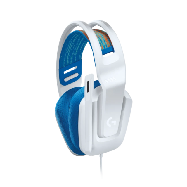 Diadema Gamer Alámbrica Logitech G G335 | Micrófono Cardioide Flexible | Función Flip-to-Mute | Plug and Play | Ligero 240 g | Transductores 40mm | Jack 3.5mm | PC / Móvil / Xbox / PS / Nintendo Switch / Switch 2 | Blanco / Azul | 981-001017