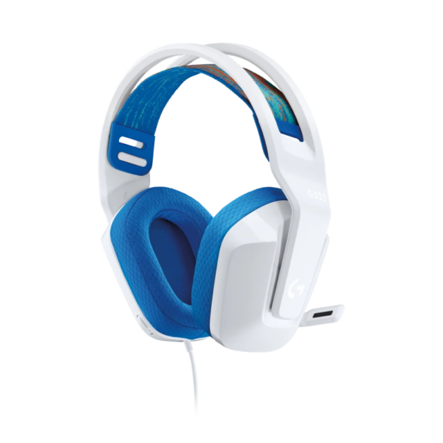 Diadema Gamer Alámbrica Logitech G G335 | Micrófono Cardioide Flexible | Función Flip-to-Mute | Plug and Play | Ligero 240 g | Transductores 40mm | Jack 3.5mm | PC / Móvil / Xbox / PS / Nintendo Switch / Switch 2 | Blanco / Azul | 981-001017