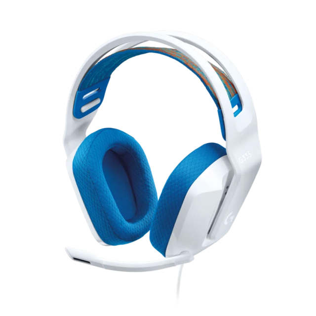 Diadema Gamer Alámbrica Logitech G G335 | Micrófono Cardioide Flexible | Función Flip-to-Mute | Plug and Play | Ligero 240 g | Transductores 40mm | Jack 3.5mm | PC / Móvil / Xbox / PS / Nintendo Switch / Switch 2 | Blanco / Azul | 981-001017