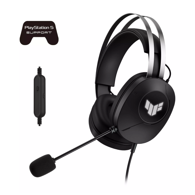 Audífonos Gamer Alámbricos ASUS TUF Gaming H1 Gen II | Micrófono Unidireccional | Sonido Surround 7.1 Virtual | Transductores ASUS Essence 40mm | Conexión USB-C con Adaptador a USB-A | PC / Mac / PS5 / Nintendo Switch / Móvil | Negro | A302 TUF H1 GEN II