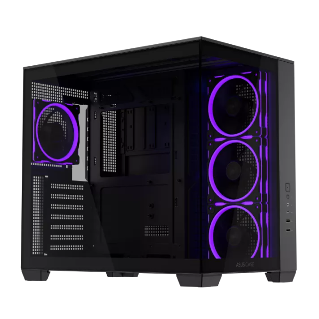Gabinete ASUS A32 PLUS | Media Torre | ATX / Micro ATX / Mini ITX | 2 x USB A / 1 x USB C | Incluye 4 Ventiladores ARGB | Cristal Templado Panorámico | Negro | A32 PLUS/BK/TG/ARGB