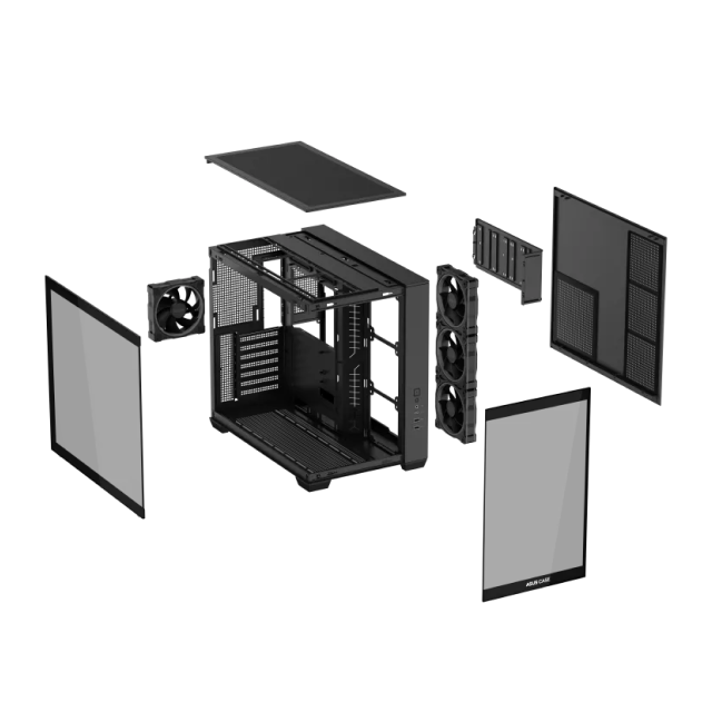Gabinete ASUS A32 PLUS | Media Torre | ATX / Micro ATX / Mini ITX | 2 x USB A / 1 x USB C | Incluye 4 Ventiladores ARGB | Cristal Templado Panorámico | Negro | A32 PLUS/BK/TG/ARGB