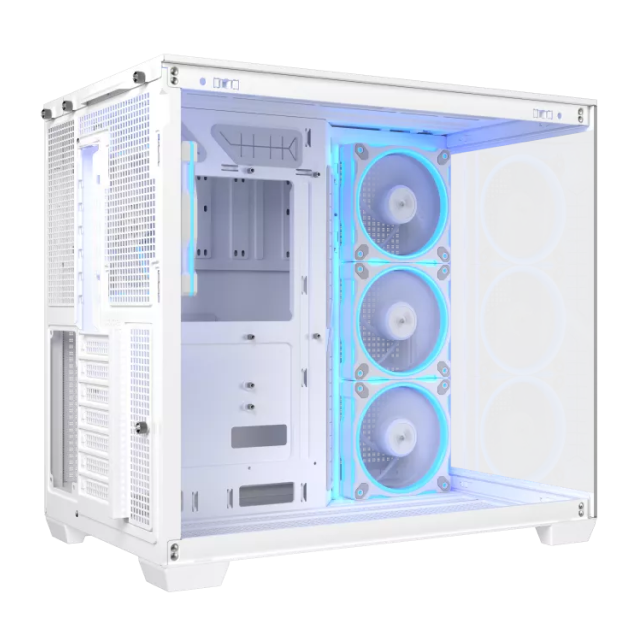 Gabinete ASUS A32 PLUS | Media Torre | ATX / Micro ATX / Mini ITX | 2 x USB A / 1 x USB C | Incluye 4 Ventiladores ARGB | Cristal Templado Panorámico | Blanco | A32 PLUS/WT/TG/ARGB
