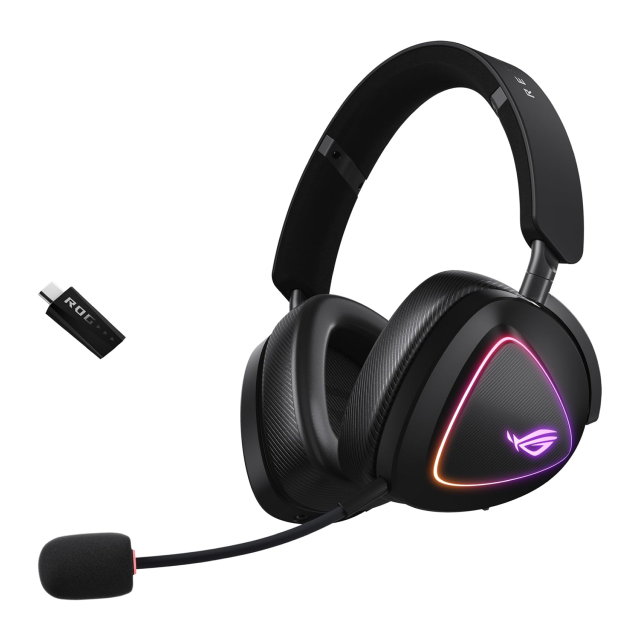 Audífonos Gamer Inalámbricos ASUS ROG Delta II | Micrófono Desmontable | Hasta 110 Horas de Batería | 2.4 GHz / Bluetooth / 3.5 mm | Audio Simultáneo en 2 Dispositivos | PC / Mac / PS4 / PS5 / Nintendo Switch / Móvil | RGB | Negro | A701 ROG DELTA II