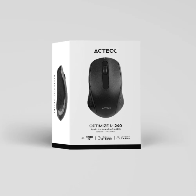 Mouse Inalámbrico Acteck Optimize M1240 | 1200 DPI | Sensor Óptico | Conexión 2.4 GHz | Incluye 1 Batería AA | Negro | AC-928885