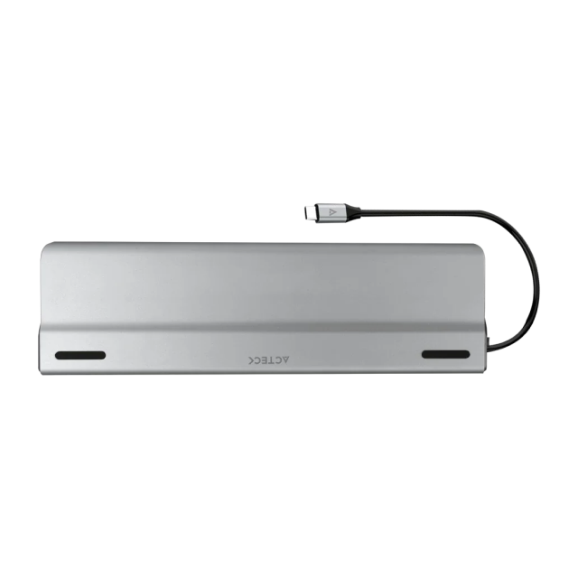 HUB Multipuerto Acteck Port X DH690 | Conexión a PC USB-C | 2 Puertos USB-A 2.0 / 3 Puertos USB-A 3.1 Gen1 / 2 Puertos USB-C 3.1 Gen2 / Puerto HDMI 4K / Puerto VGA FHD / Puerto Ethernet / Jack 3.5mm / Lector de Tarjetas SD y MicroSD | Plata | AC-932950